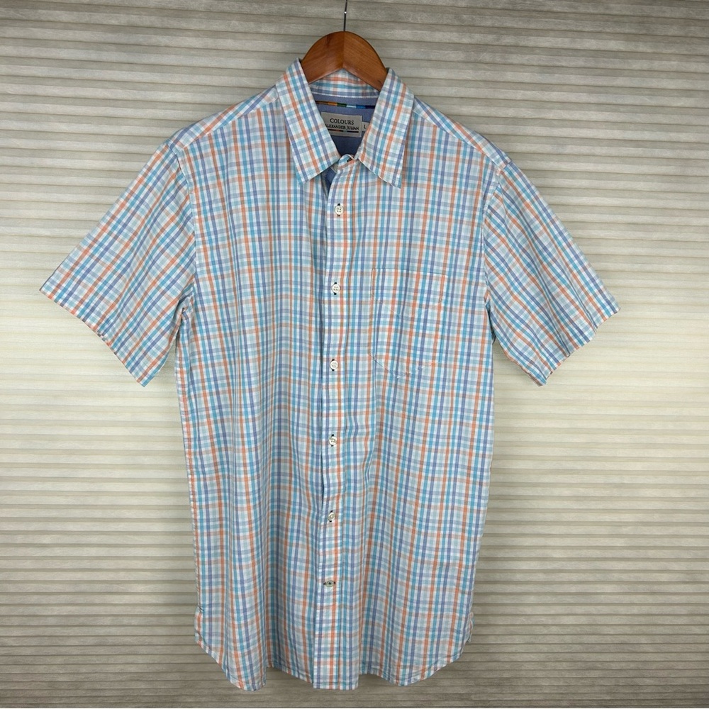 Colours Alexander Julian Short Sleeve Pastel Plaid Button Down Shirt Preppy